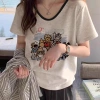 A large-sized cotton V-neck short-sleeved T-shirt for women, a new summer fashion in 2025. It's a top for slightly overweight girls to look slimmer and cover their bellies details Picture